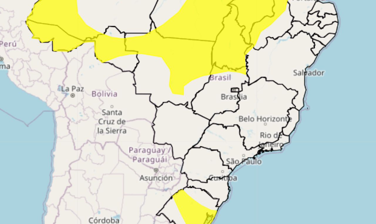 Alerta amarelo para chuva intensa, raios e rajadas de vento em partes do  Norte, Nordeste, Centro-Oeste e RS - Clima ao Vivo