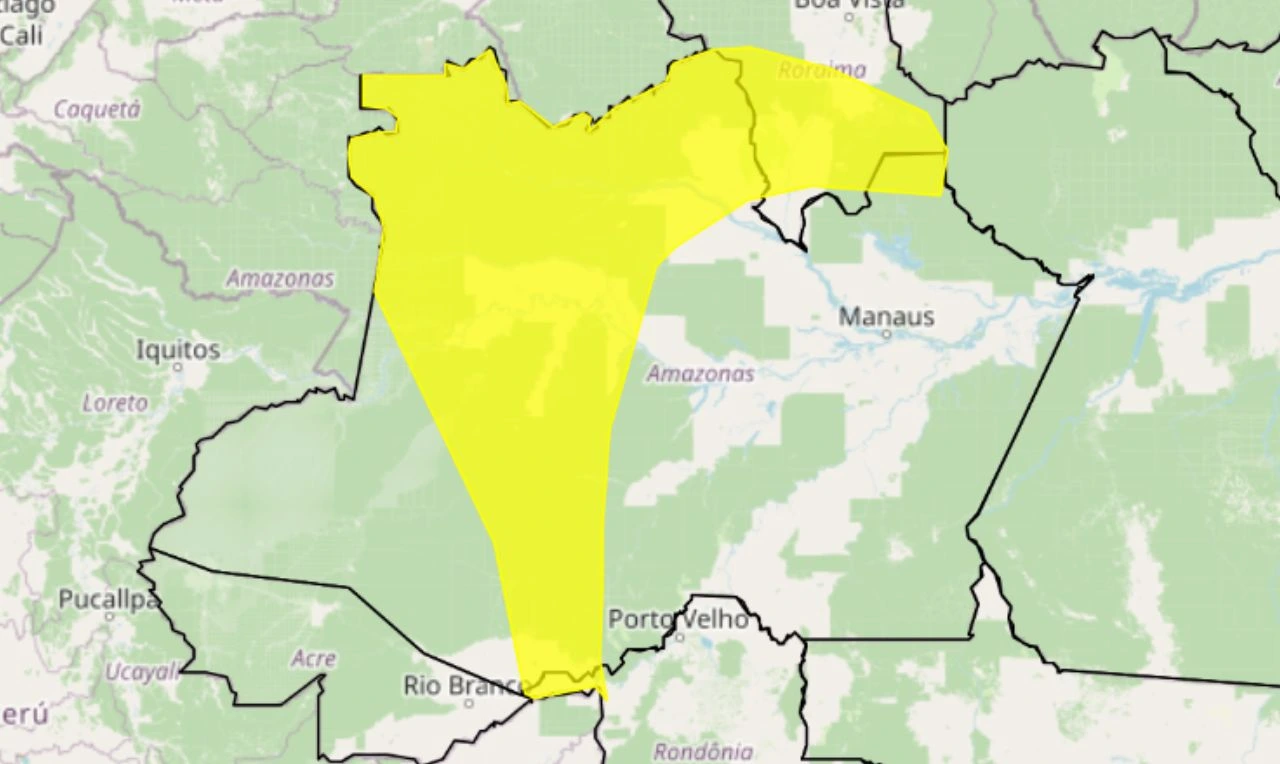 Trata-se de um alerta amarelo para chuva intensa em parte da região Norte