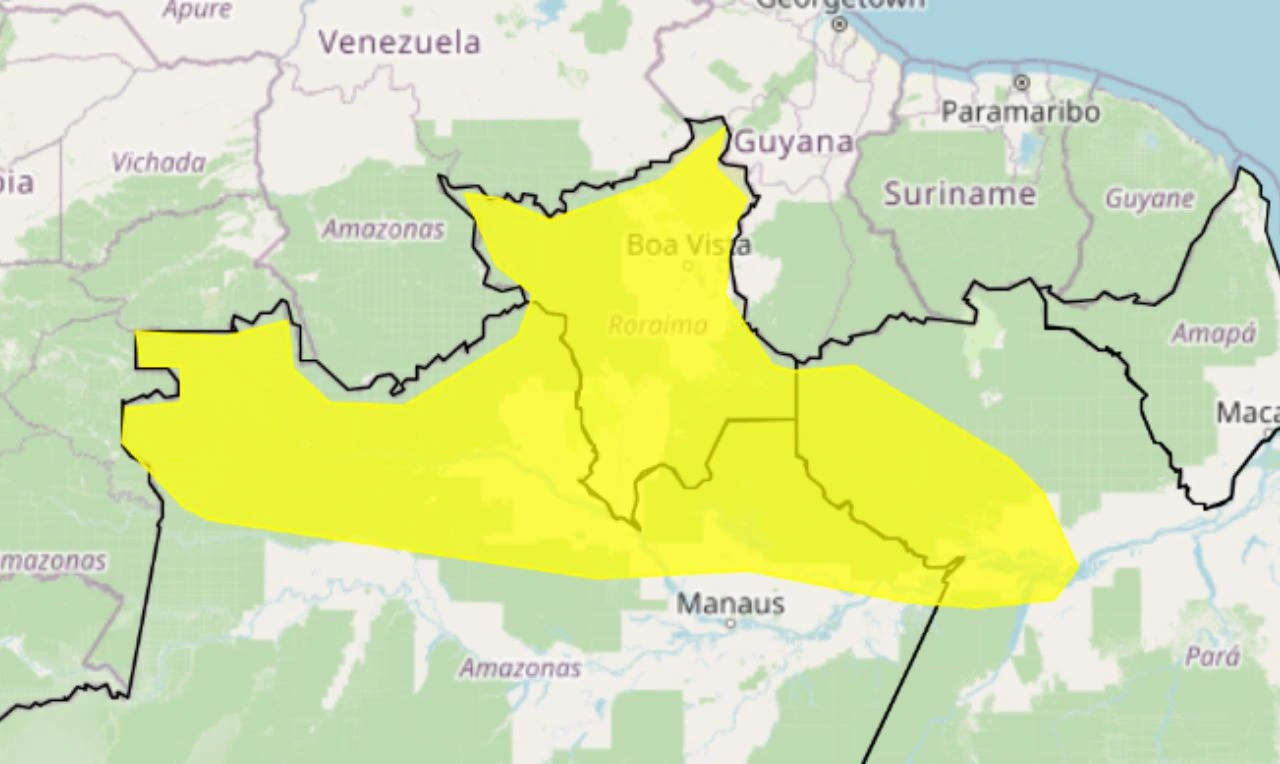 Trata-se de um alerta amarelo para chuvas intensa em parte da região Norte