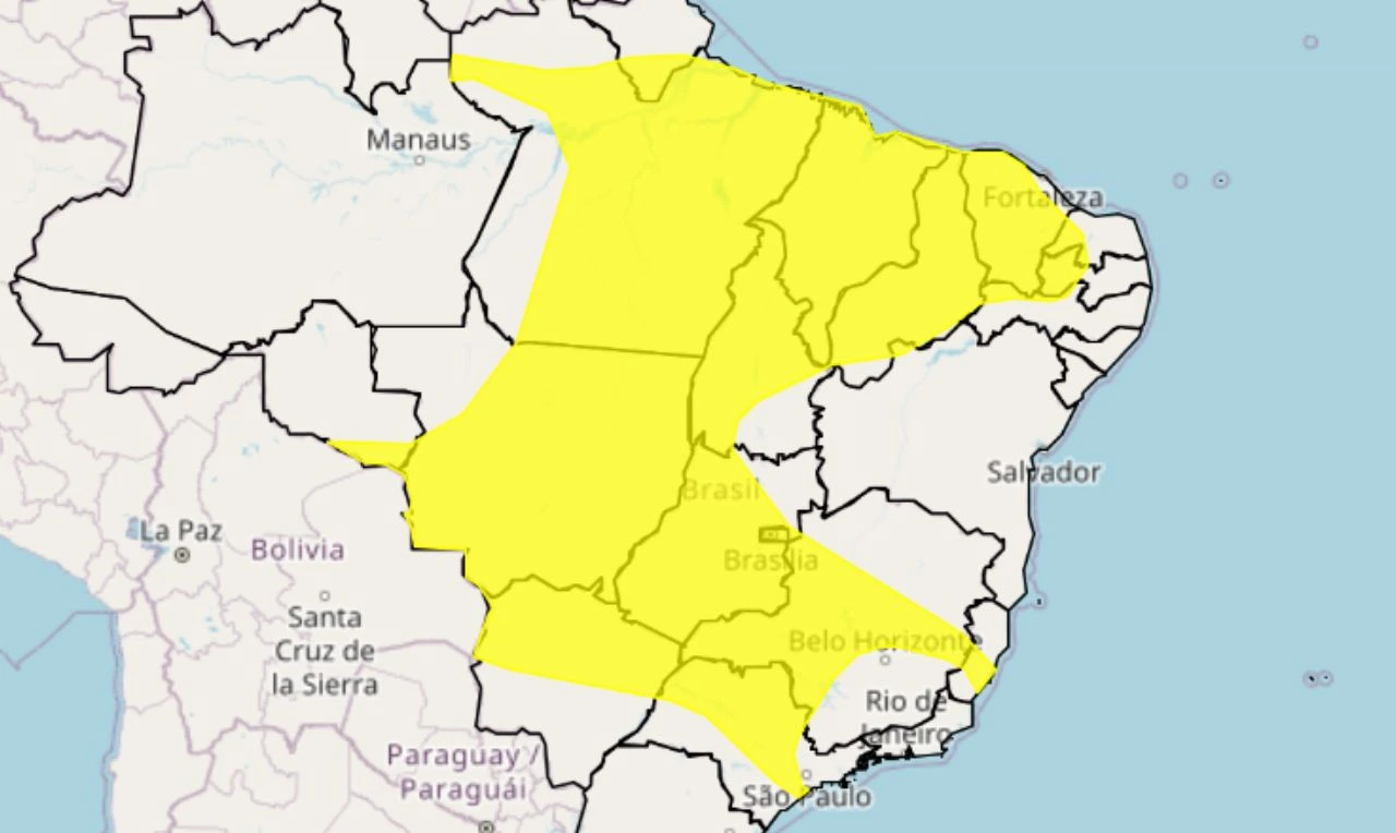 Trata-se de um alerta amarelo para chuvas intensas em grande parte do país