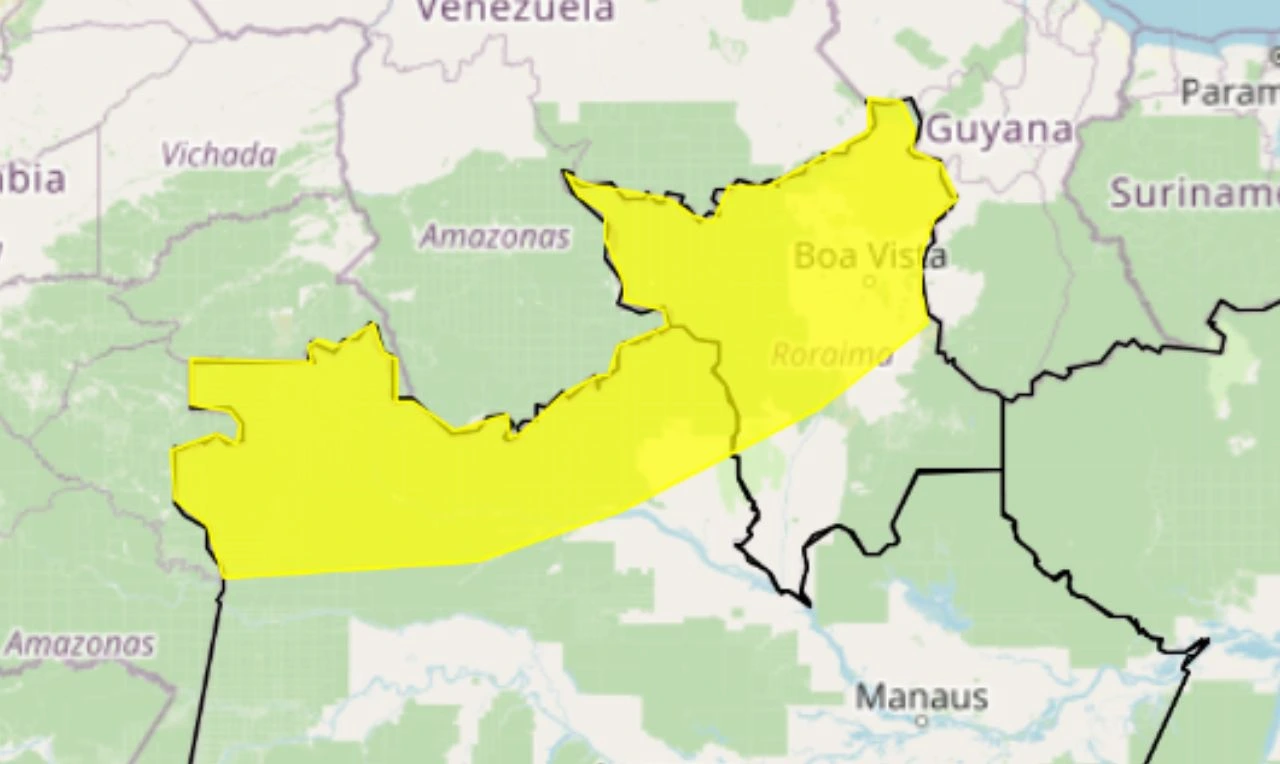 Trata-se de um alerta amarelo para chuva intensa em parte da região Norte
