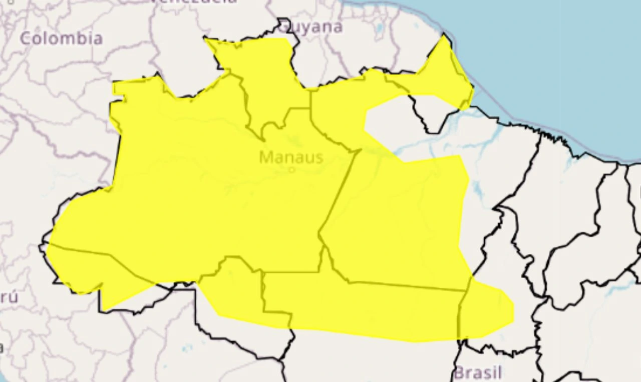Trata-se de um alerta amarelo para chuvas intensas, ventania e risco de queda de árvores em partes das regiões Norte e Centro-Oeste