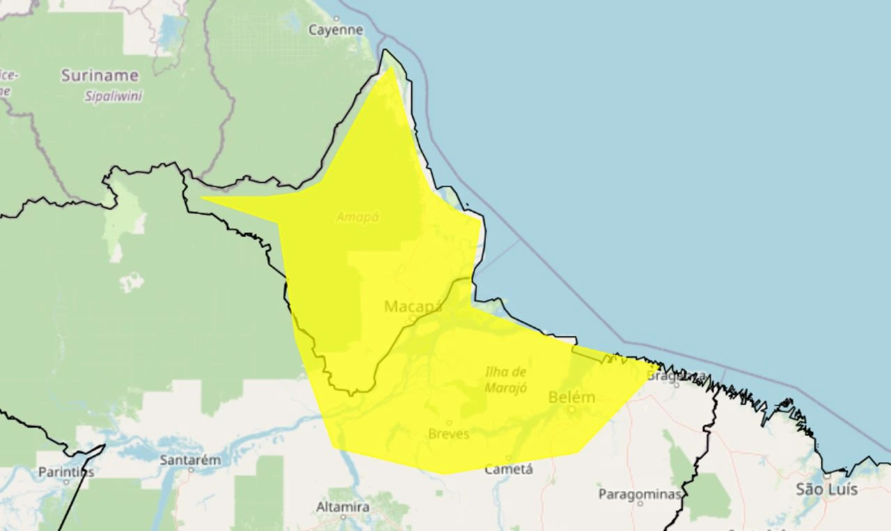 Trata-se de um alerta amarelo para chuva intensa e ventania no Norte do país