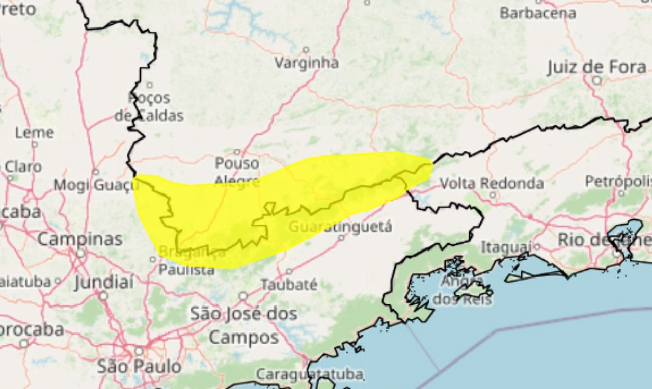 Trata-se de um alerta amarelo para geada em parte da região Sudeste