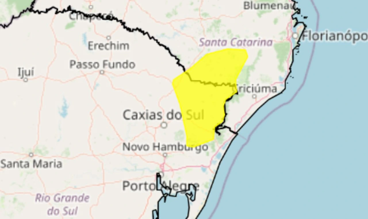 Trata-se de um alerta amarelo para neve em parte da região Sul do país