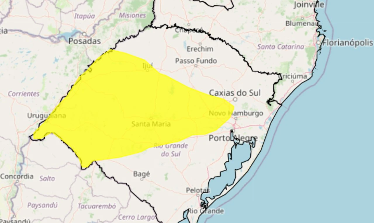 Trata-se de um alerta amarelo para onda de calor no Rio Grande do Sul