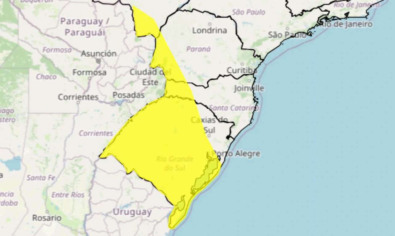 Trata-se de um alerta amarelo para onda de frio em partes do Centro-Oeste e Sul