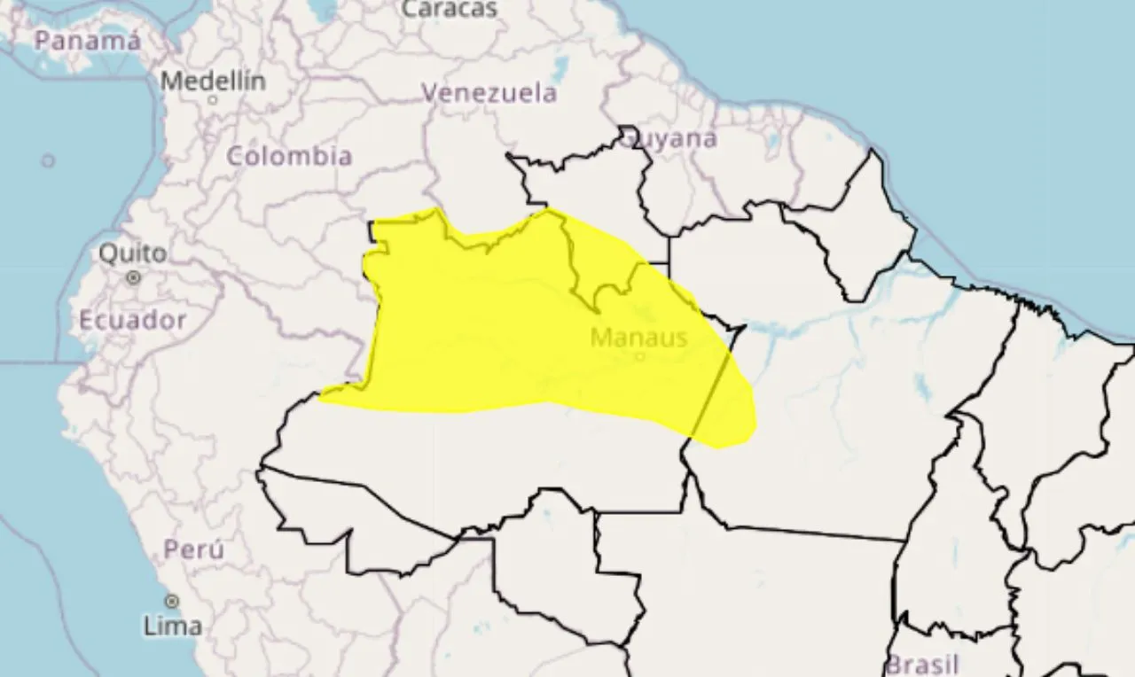 o mapa mostra as áreas em alerta para chuva intensa