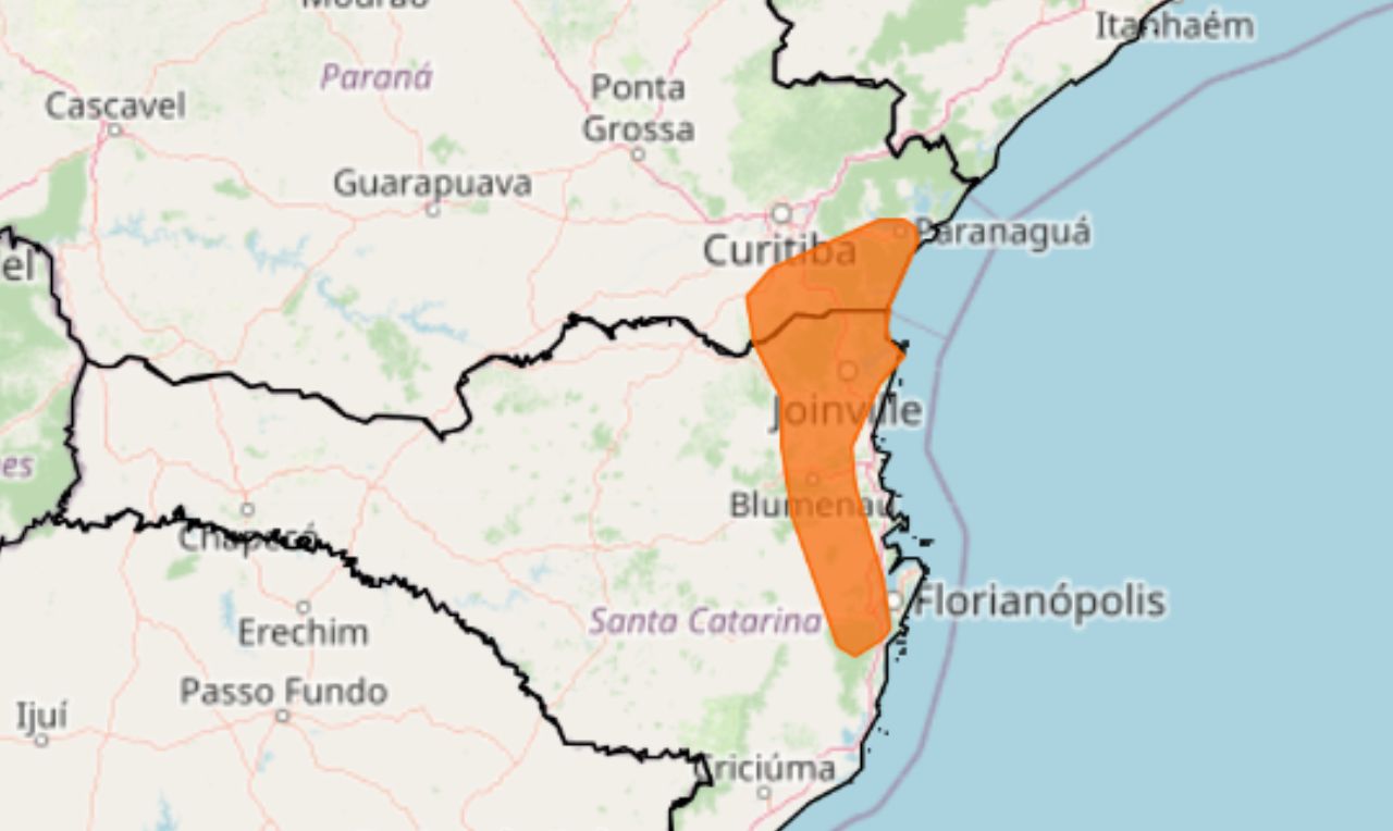 Trata-se de um alerta laranja para acumulado de chuvas no Sul do País