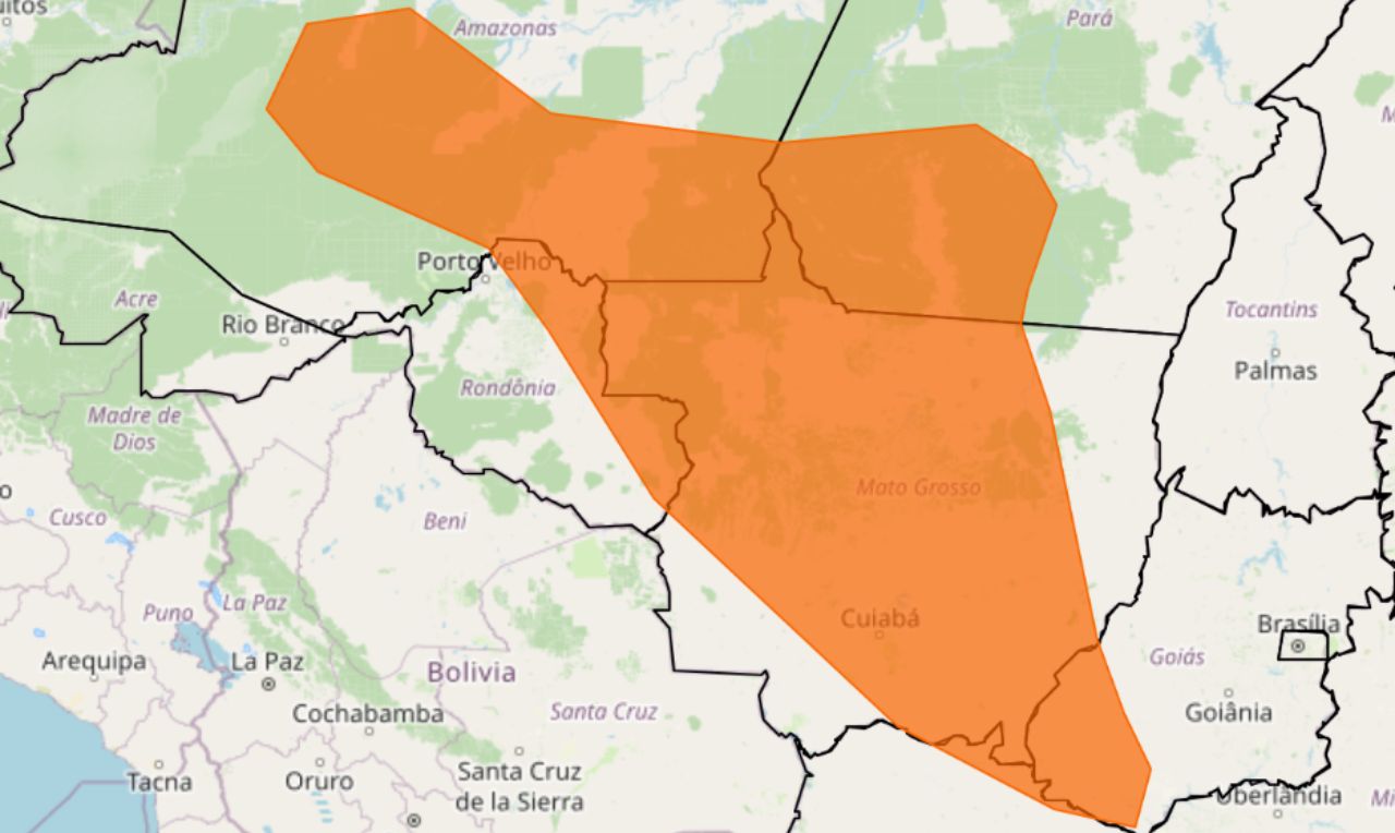 trata-se de um alerta laranja para chuva intensa, ventania e risco de alagamentos no Norte e Centro-Oeste do país