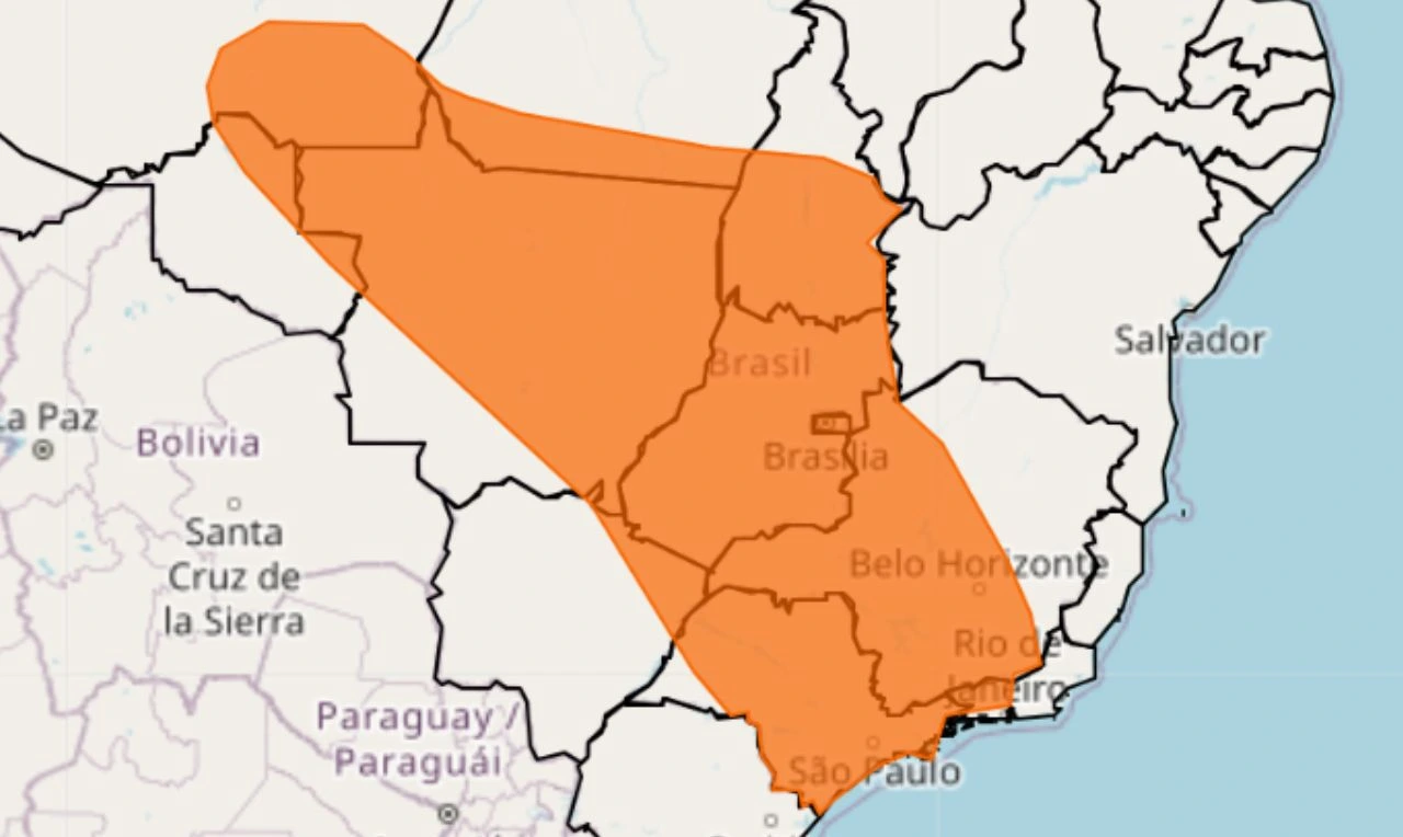 Trata-se de um alerta laranja para chuvas intensas e ventania em parte do país