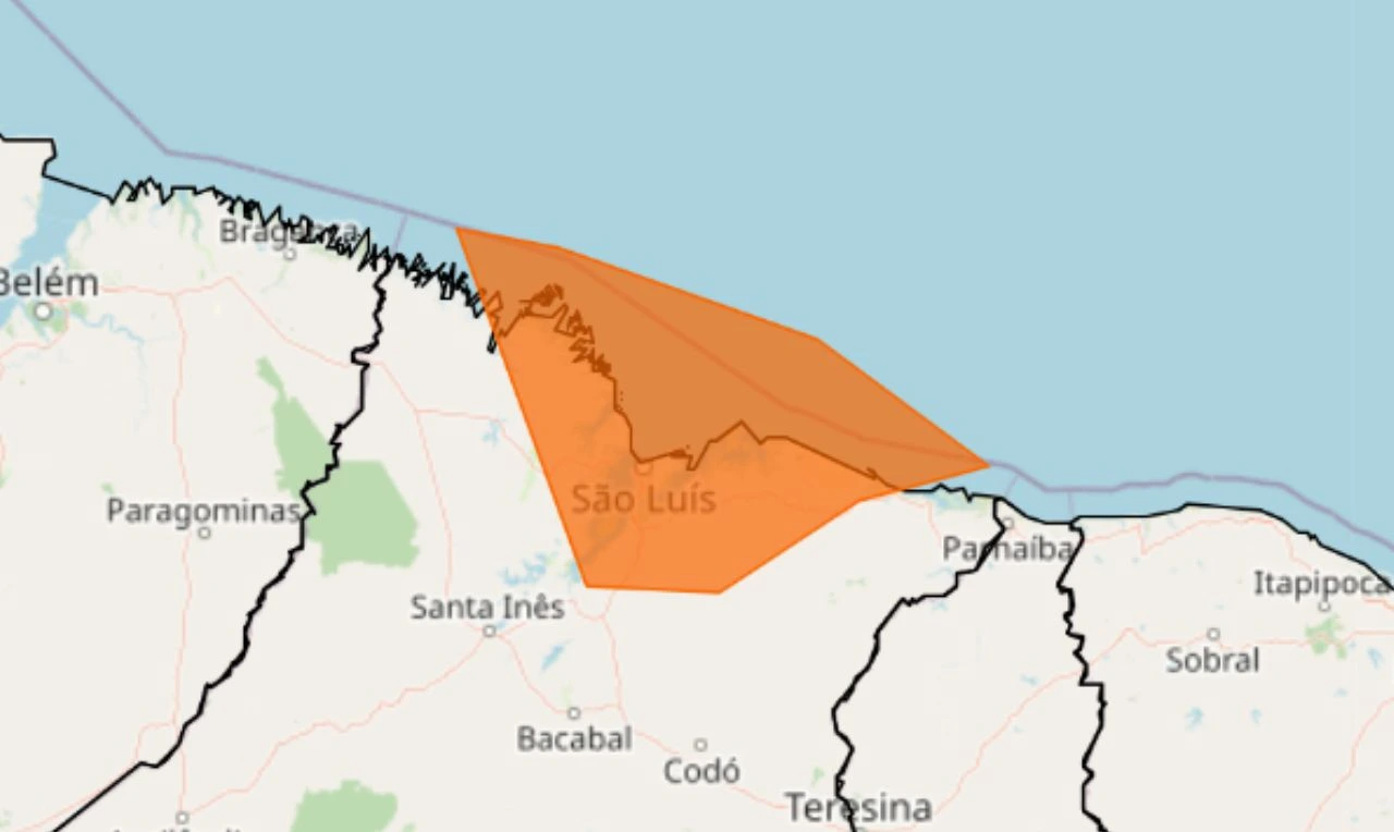 Trata-se de um alerta laranja para chuvas intensas em parte do Maranhão