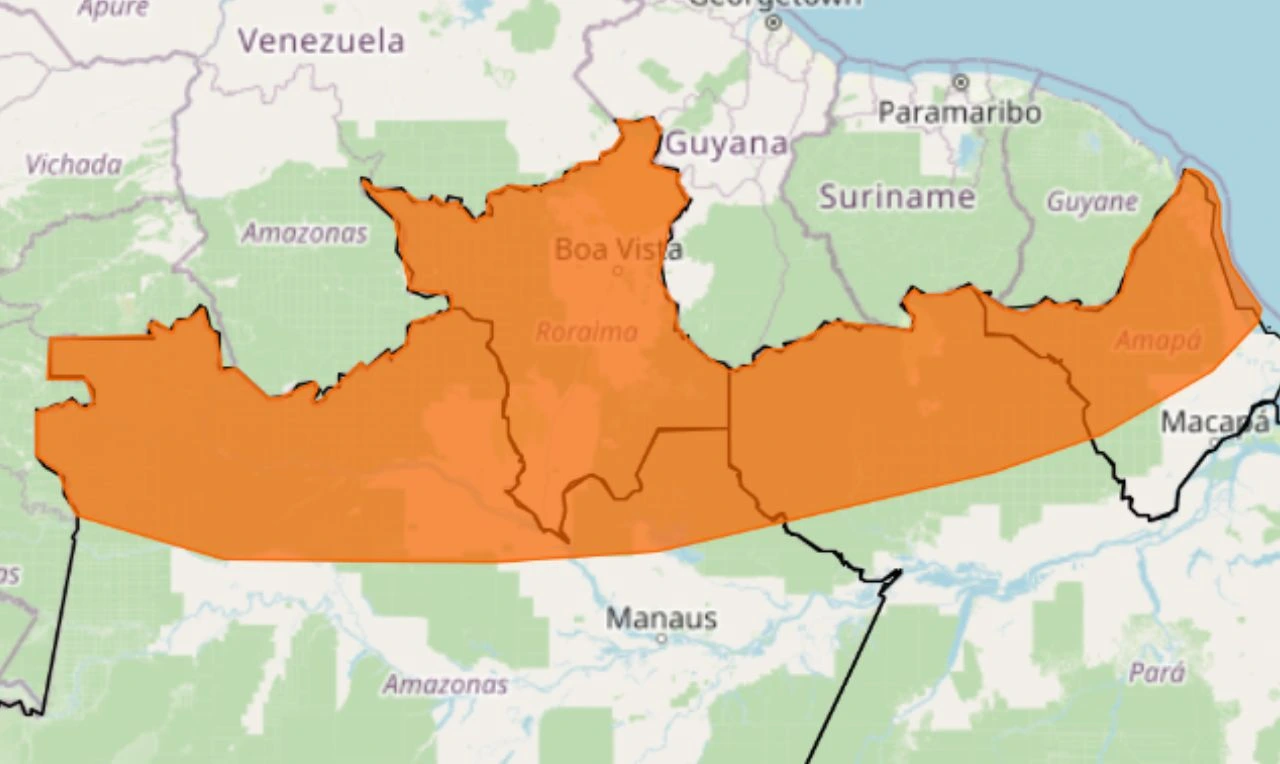 Trata-se de um alerta laranja para chuvas intensas em parte do Norte do país