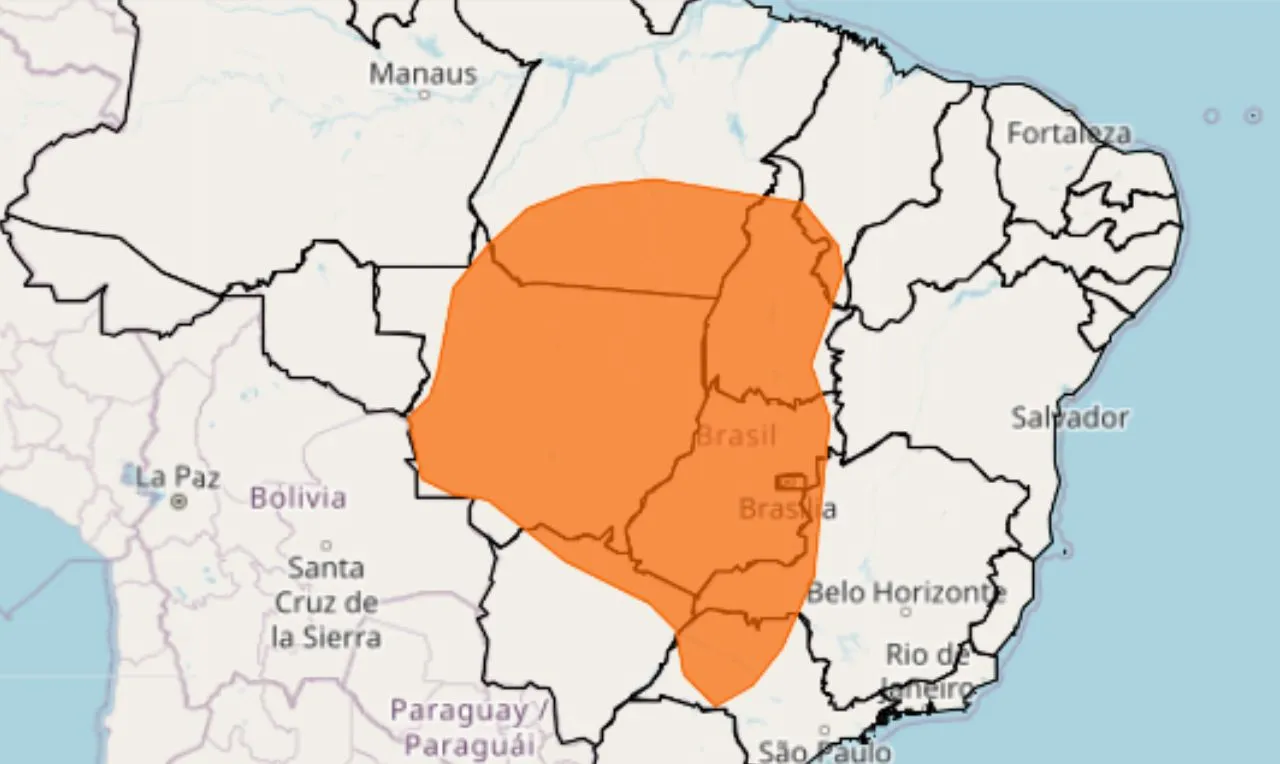 Trata-se de um alerta laranja para chuvas intensas e ventania para as regiões norte, nordeste, centro-oeste e sudeste do país