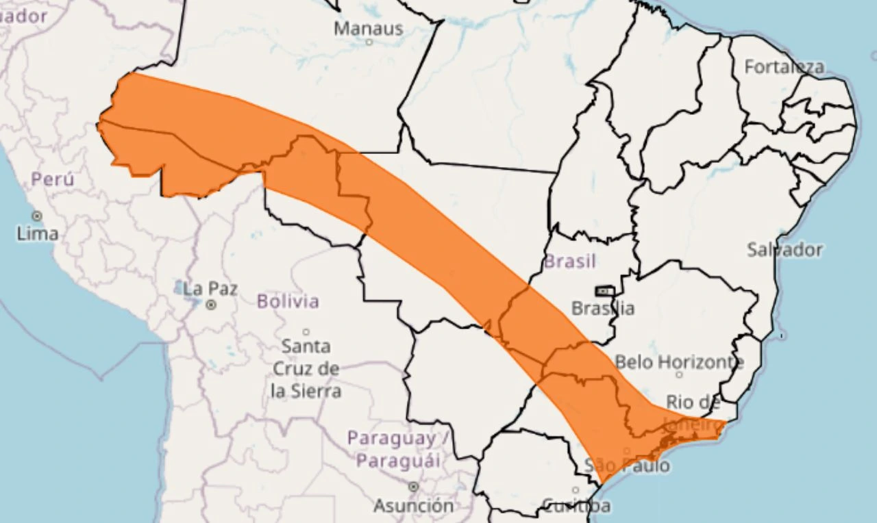 Trata-se de um alerta laranja para queda de temperatura em partes do Norte, Centro-Oeste e Sudeste 