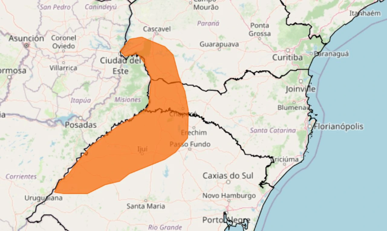 Trata-se de um alerta laranja para tempestade no sul do país