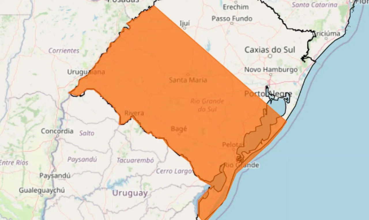 o mapa mostra as áreas em alerta para tempestade