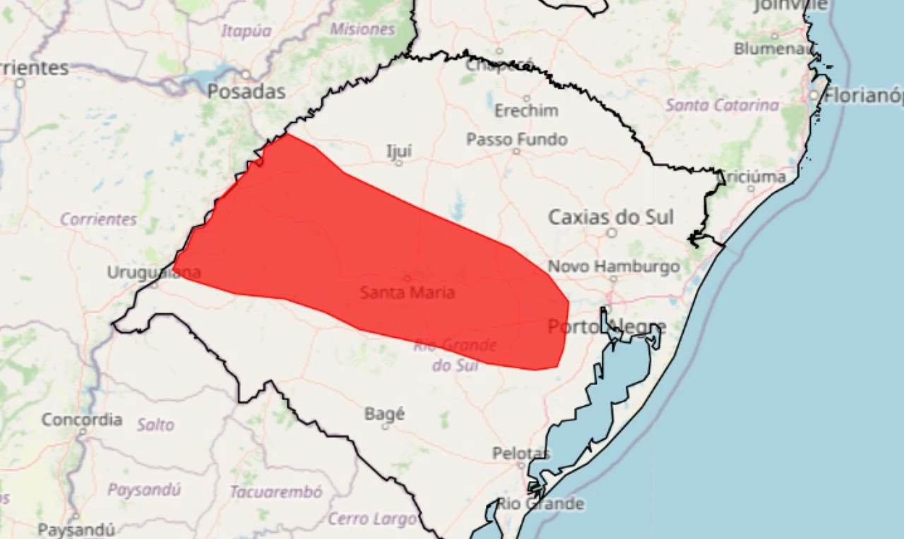 Trata-se de um alerta vermelho para acumulado de chuva, risco de alagamento e deslizamento