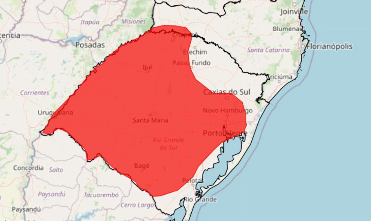 Trata-se de um alerta vermelho para onda de calor na região Sul do país