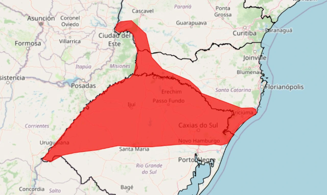 Trata-se de um alerta vermelho para onda de calor da região Sul do País