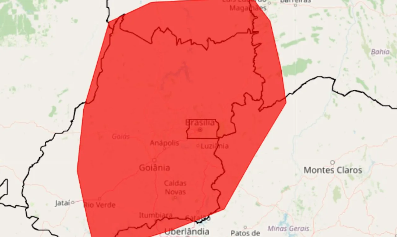 o mapa mostra as áreas em alerta vermelho para baixa umidade