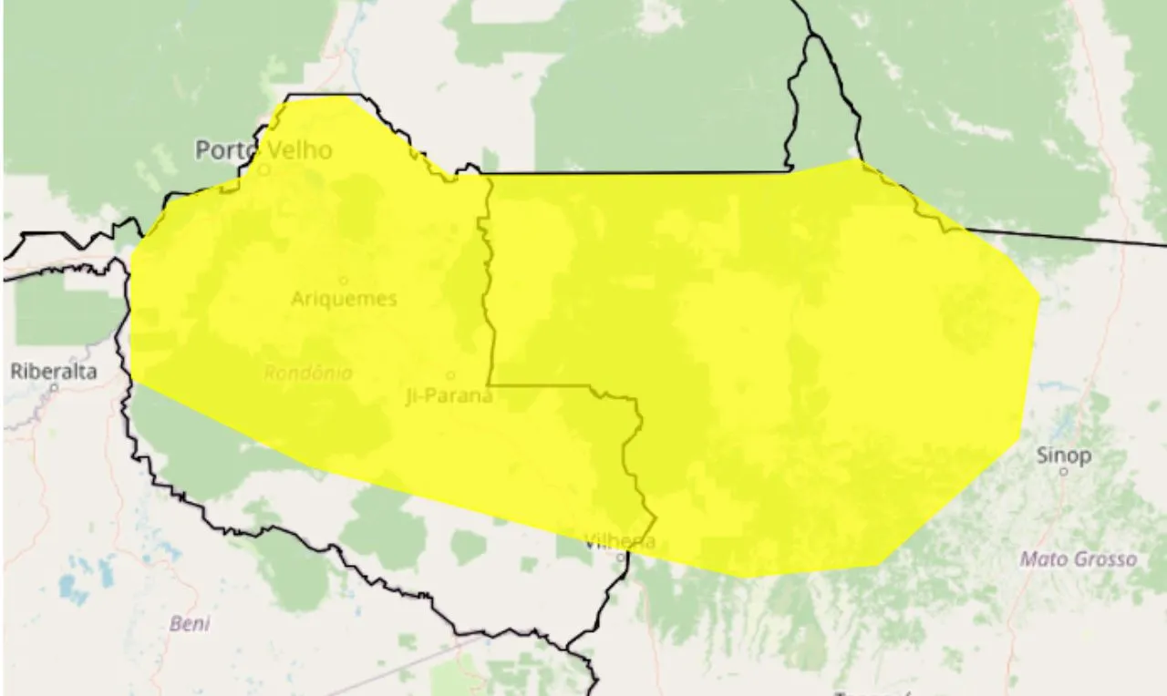 o mapa mostra as áreas em alerta para chuva intensa