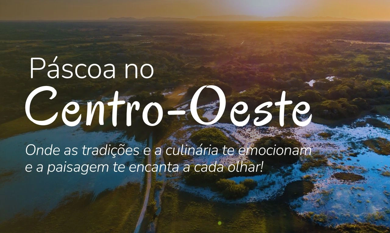 A imagem ilustra uma publicação que dá dicas de viagem durante o feriado de Páscoa no Centro-Oeste