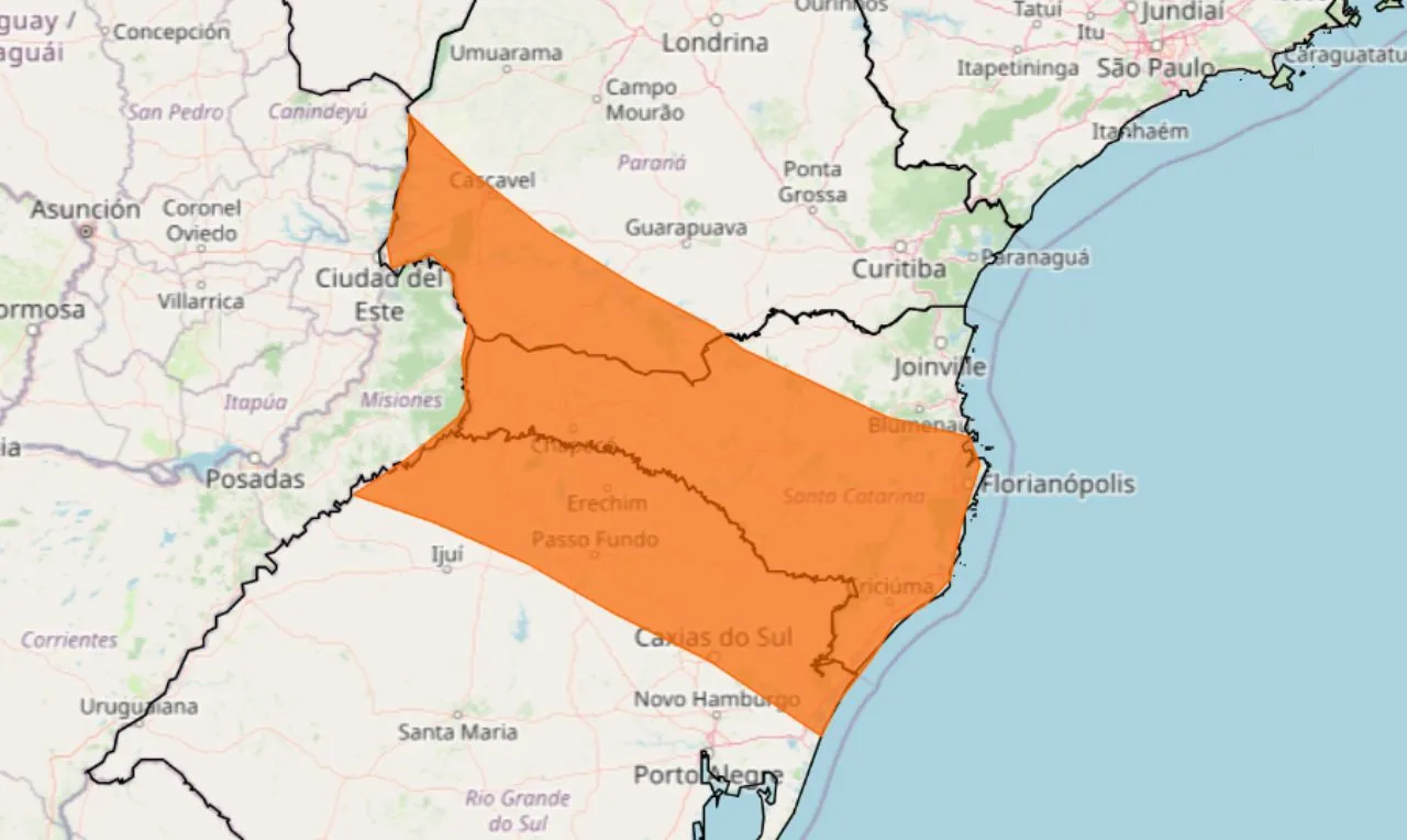 Alerta laranja para tempestades e rajadas de ventos em partes do RS, SC ...