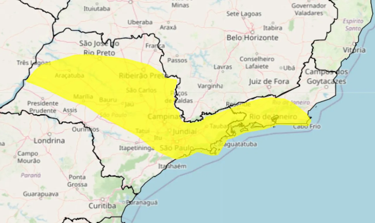 Alerta amarelo para declínio de temperatura em partes do estado de São Paulo e Rio de Janeiro