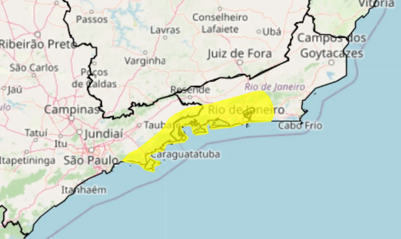 Alerta amarelo para acúmulos de chuva intensa em partes do Rio de Janeiro e São Paulo