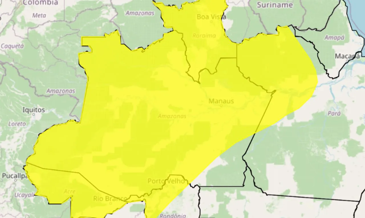 Alerta amarelo para temporais, chuva intensa e ventos em grande parte da região Norte