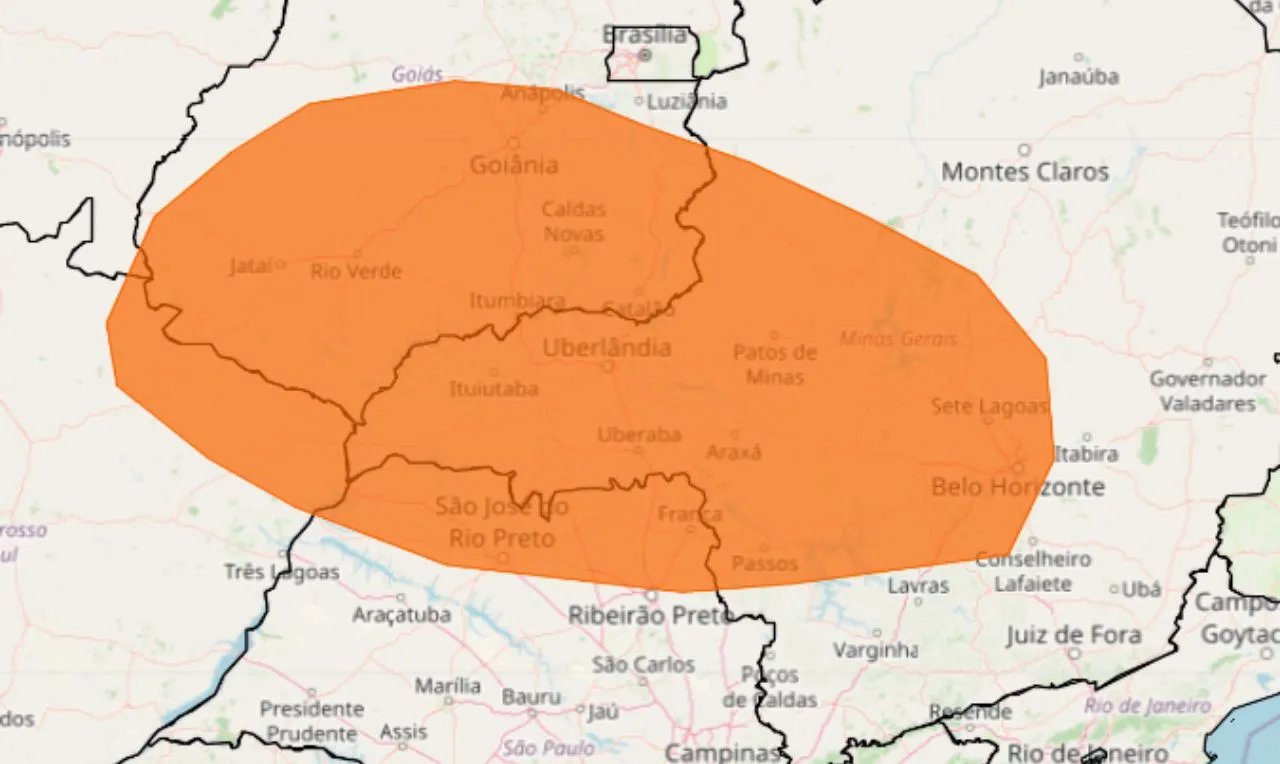 Alerta laranja para chuvas intensas em MG, SP, GO, MT e MS