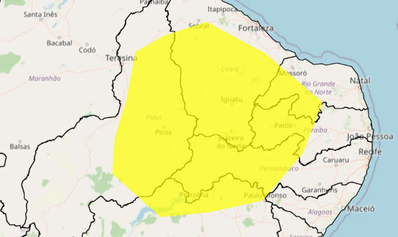 Alerta amarelo para baixa umidade, com baixo risco de queimadas no Nordeste do país  