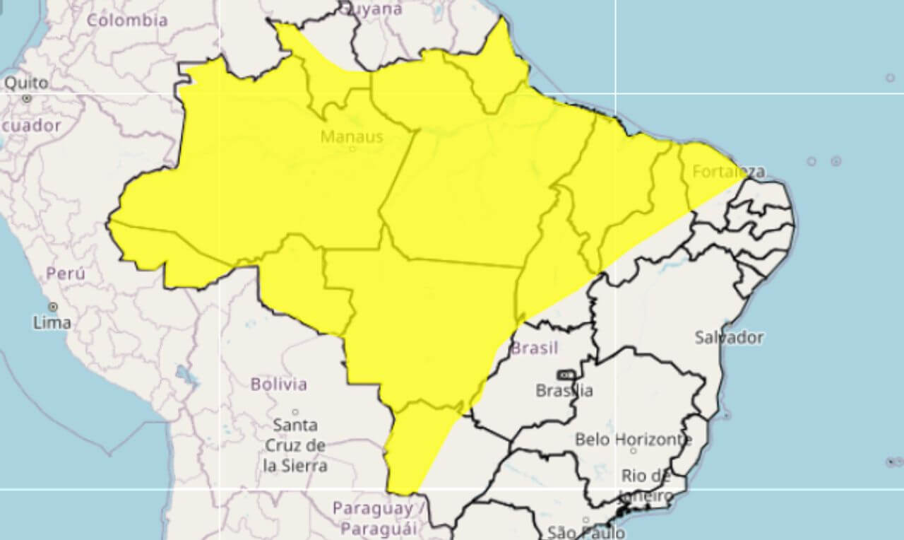 Alerta Amarelo: Chuvas intensas e ventos fortes atingem Norte, Nordeste e Centro-Oeste
