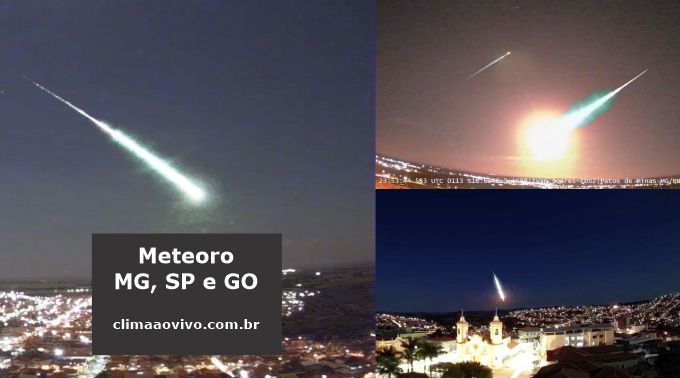 na imagem mostra a passagem de um fabuloso meteoro em MG, SP e GO