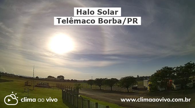 Na imgem mostra um fenômeno, também conhecido como Halo Solar em Telêmaco Borba/PR