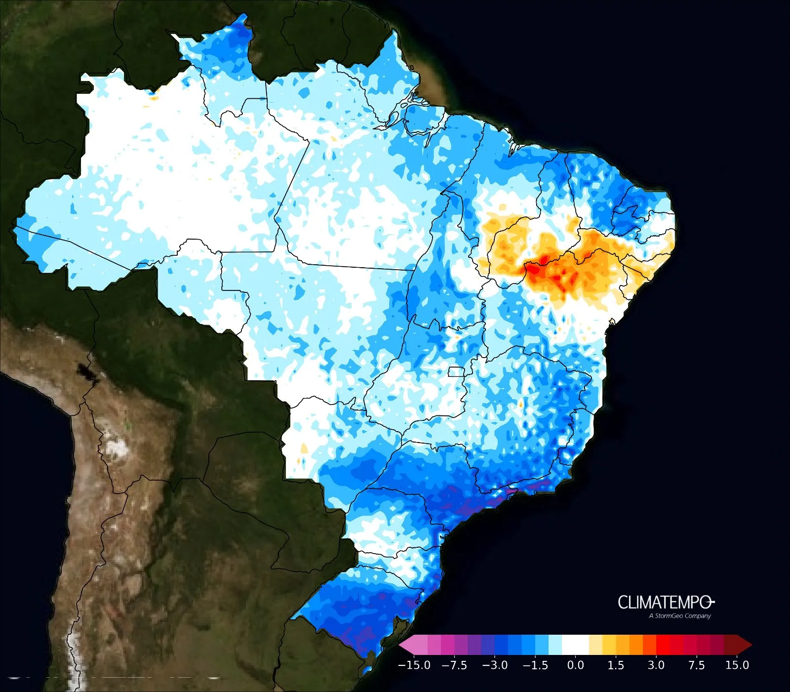 A imagem mostra as áreas em alerta para temperaturas baixas