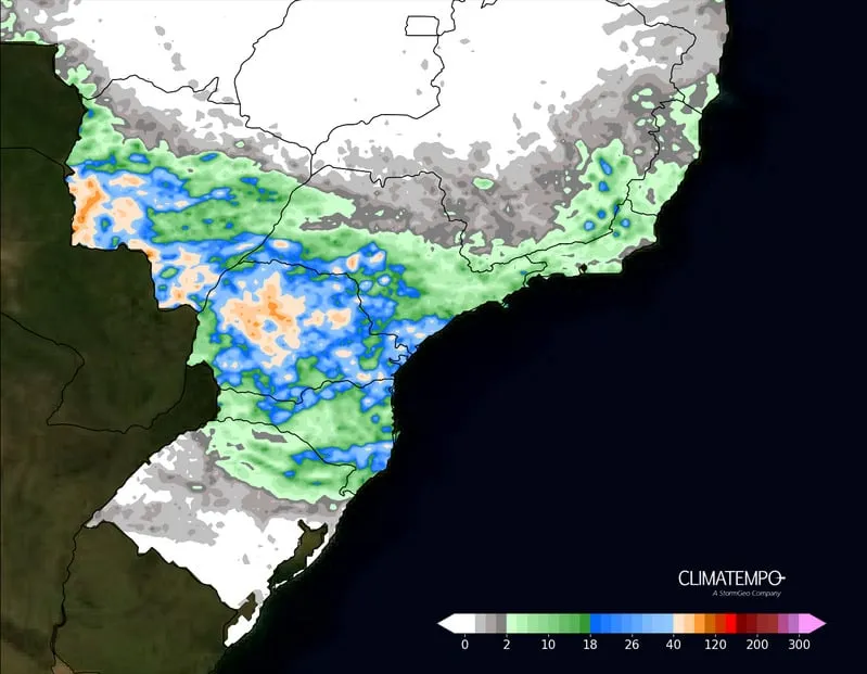 o mapa mostra as áreas de precipitações no Brasil