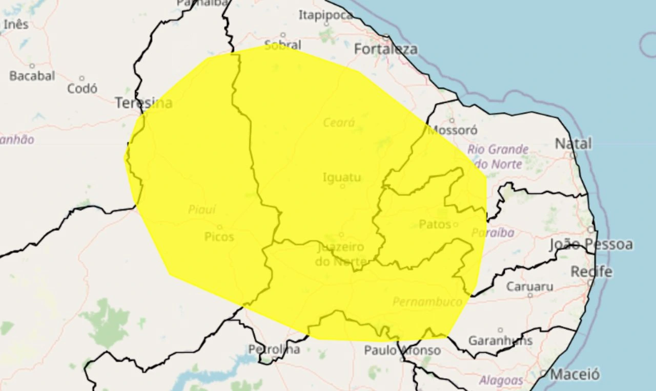 Trata-se de um alerta amarelo para baixa umidade no nordeste do país