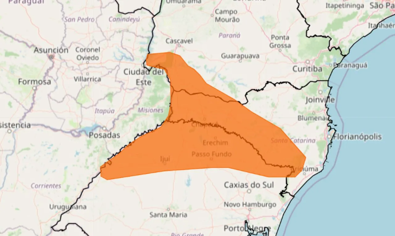 a imagem laranja mostra um alerta laranja para tempestade, venta