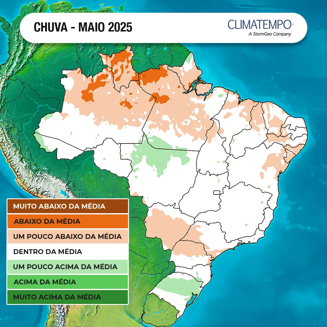 A imagem mostra as áreas em alerta para precipitações elevadas