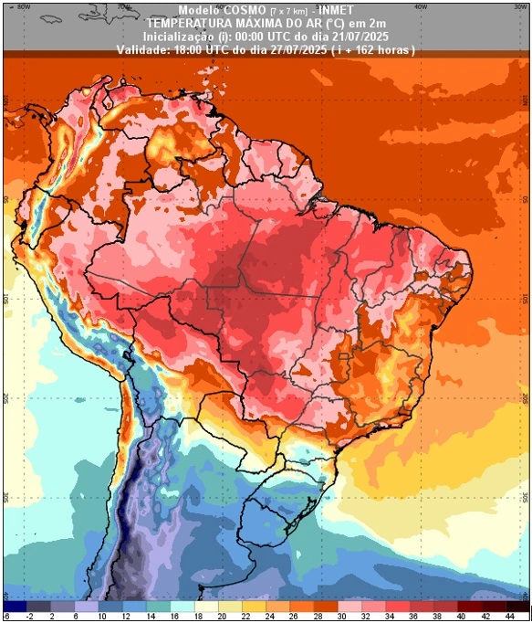 Mapa para previsão de máximas de temperatura no Brasil
