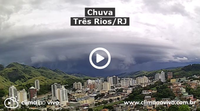 na imagem mostra a formação de chuva intensa sobre a cidade de Três Rios no interior do RJ
