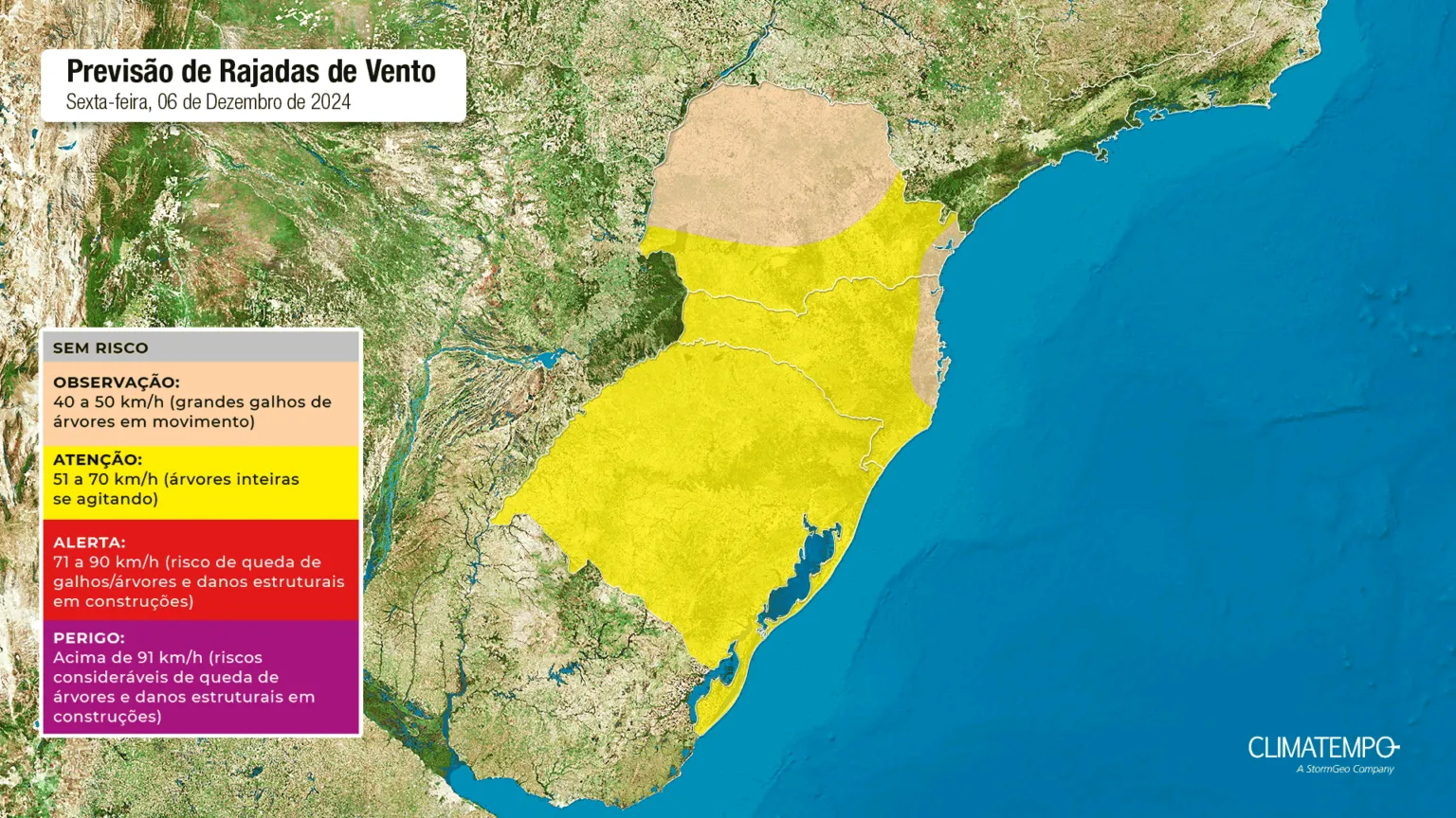 Mapa de vento para esta sexta-feira (06) 