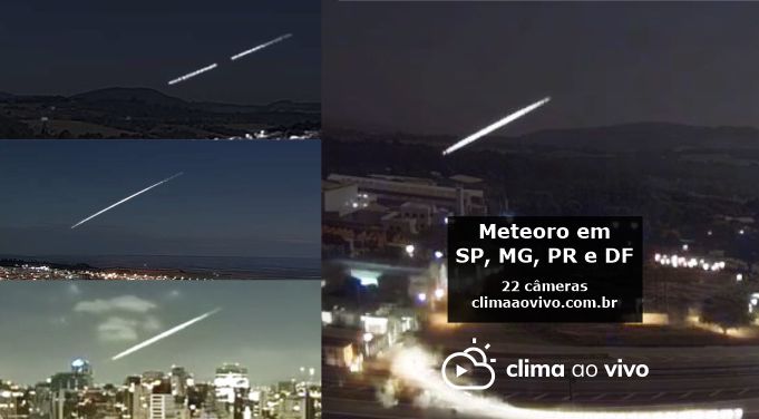 na imagem mostra dois meteoros em períodos diferentes na véspera e no natal , que cruzou o céu de quatro estados brasileiros